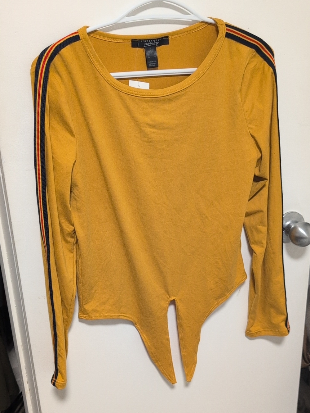 Forever 21 Mustard Yellow Long Sleeve Bodysuit with Stripe Detail